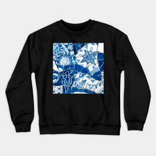 Antique Dutch Delft Blue Mosaic Tiles Crewneck Sweatshirt